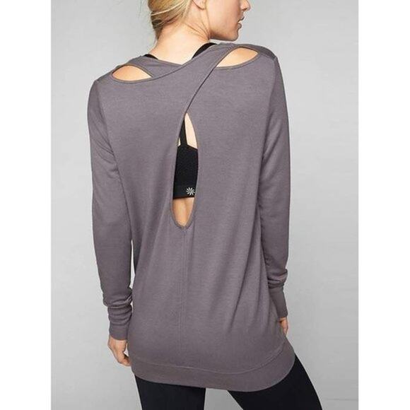 Athleta XSmall Gray Coaster Go To Sweatshirt Cutout Tunic Pullover Modal Stretch - Picture 10 of 12